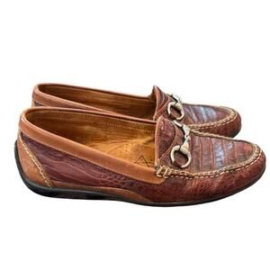Martin Dingman Mens Driving Loafer US 8M 8 Brown Alligator Horsebit Leather Shoe